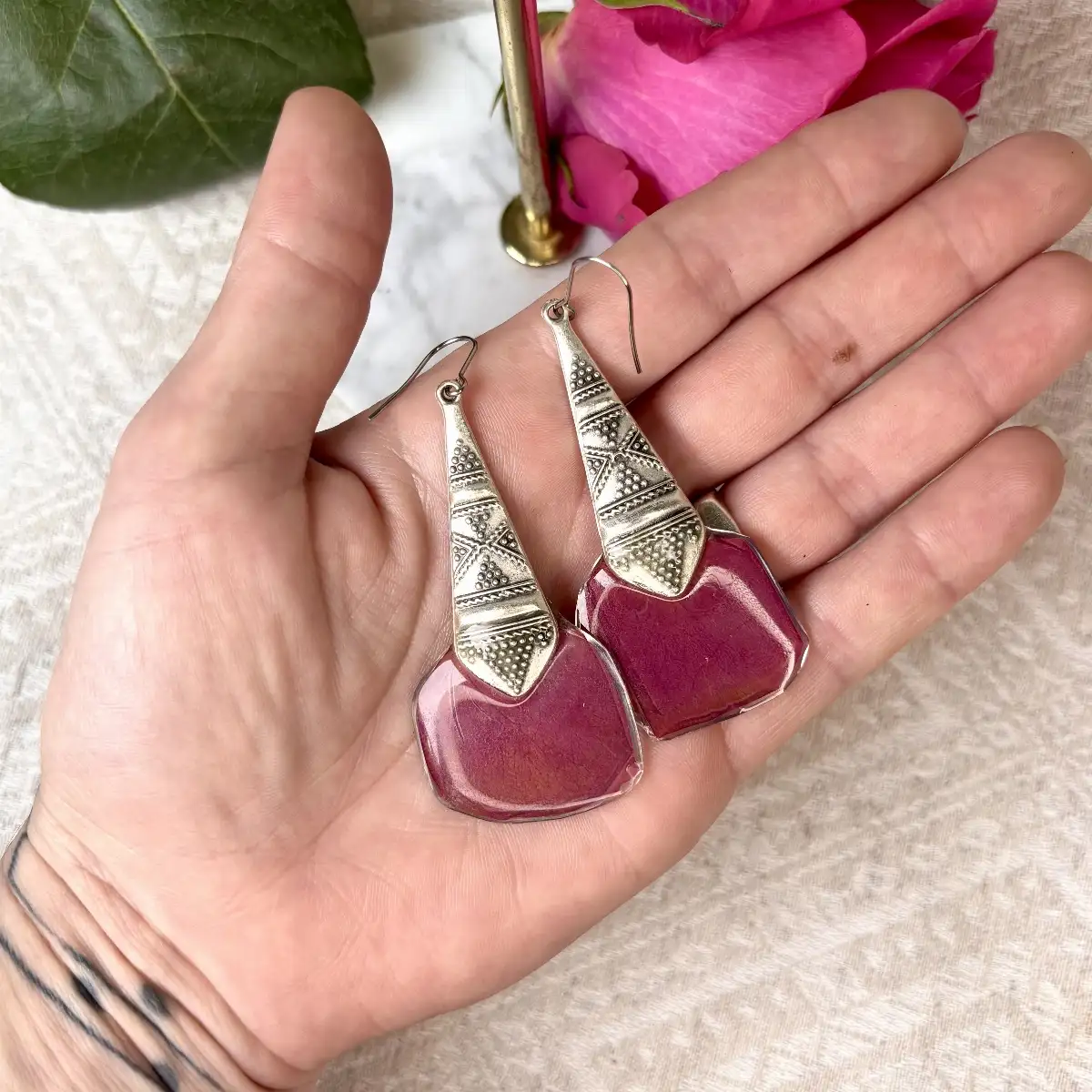 Rose rose avec argenté